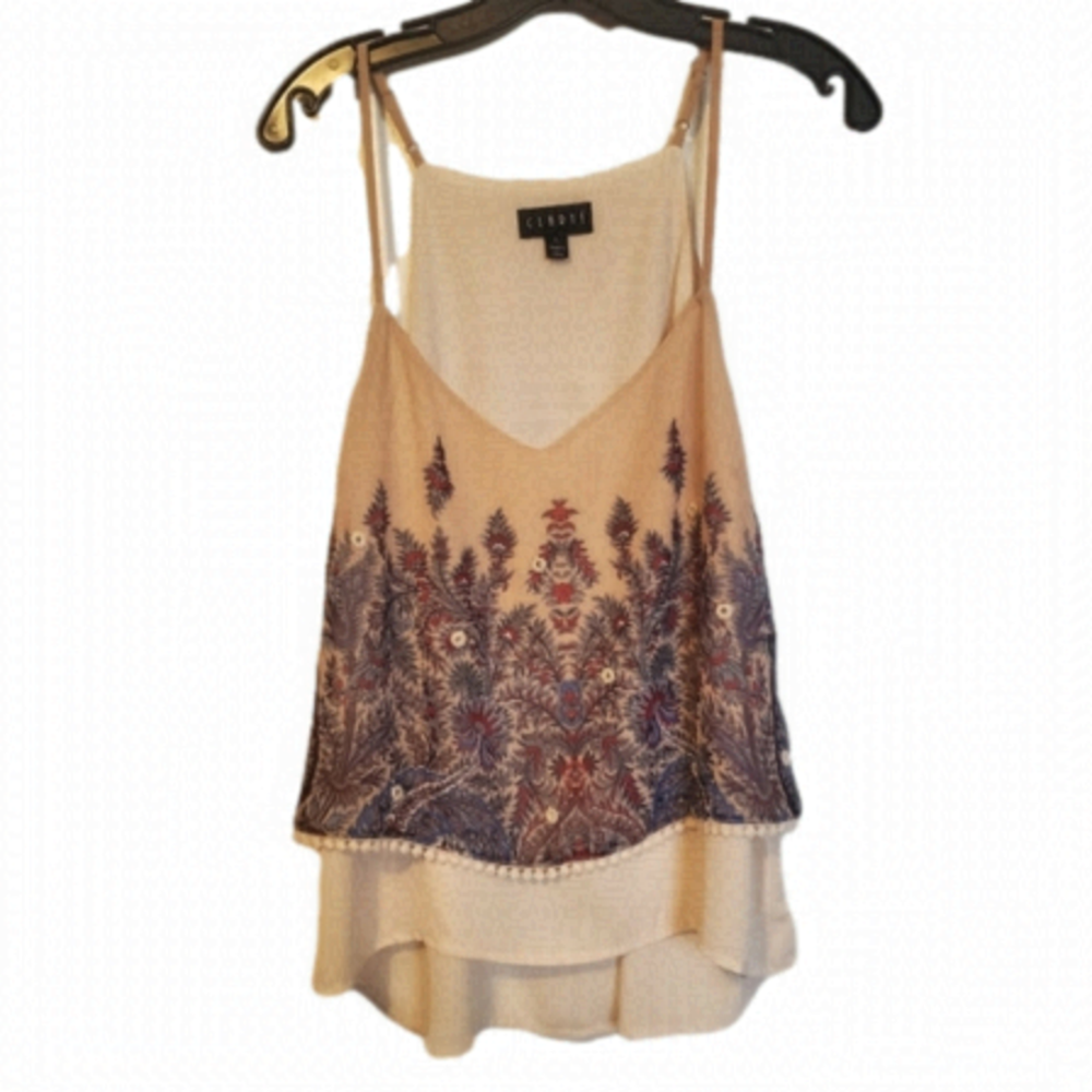 Clartè Large boho layered pasliy embroidered floral adjustable strap blouse